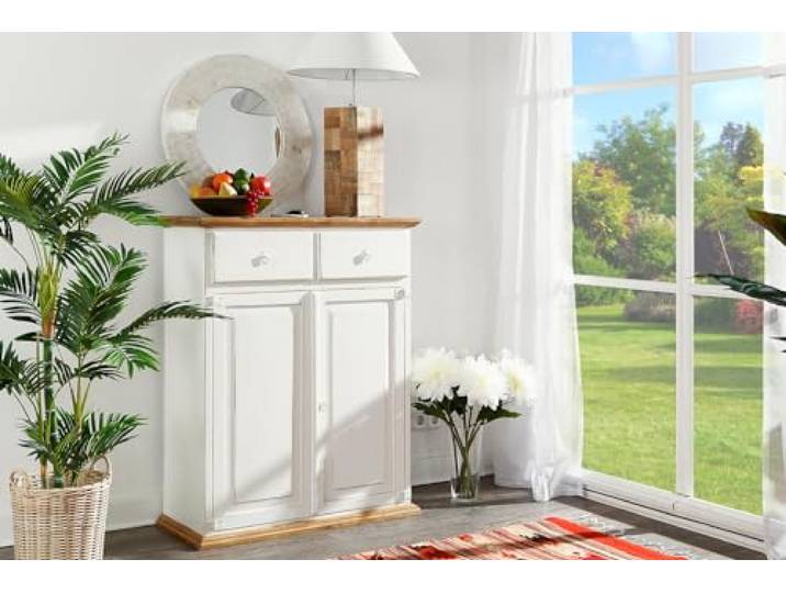 1a Direktimport Vertiko Kommode Mexico Weiß/Honig - Pinie Massivholz - Landhausstil - Shabby Chic