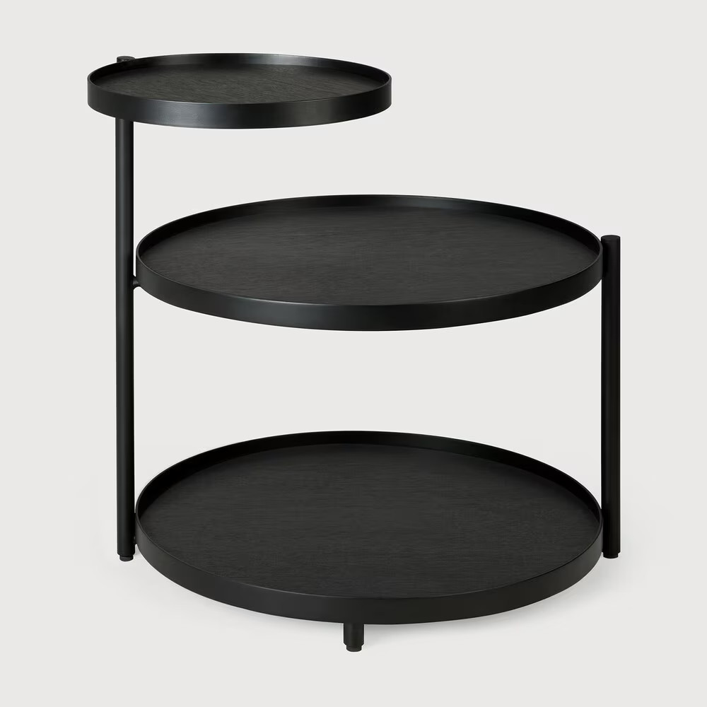 Ethnicraft Ronde Bijzettafel Swivel Tray met 3 draaibare bladen, Zwart