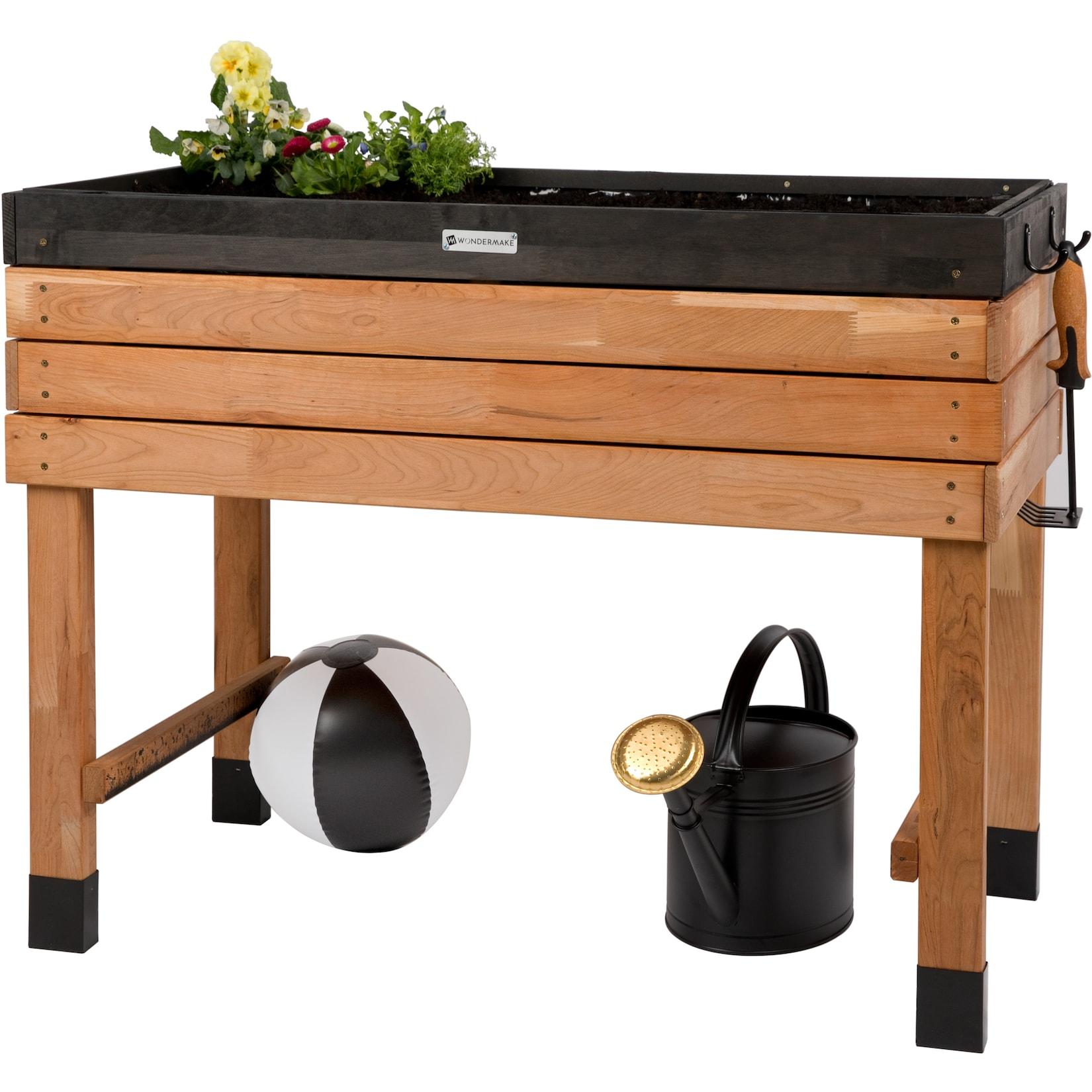 WONDERMAKE® Großes Hochbeet aus Kirschbaum Holz für Garten Balkon Terrasse , Pflanzkasten Bausatz XL hochwertig rechteckig mit Innen-Folie , Kräuterbeet Pflanzenkasten deko , dunkel-braun schwarz