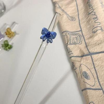 Uplifted Goods Cute Butterfly Heat Resistant Glass Straw Reusable Drinking Straw blue