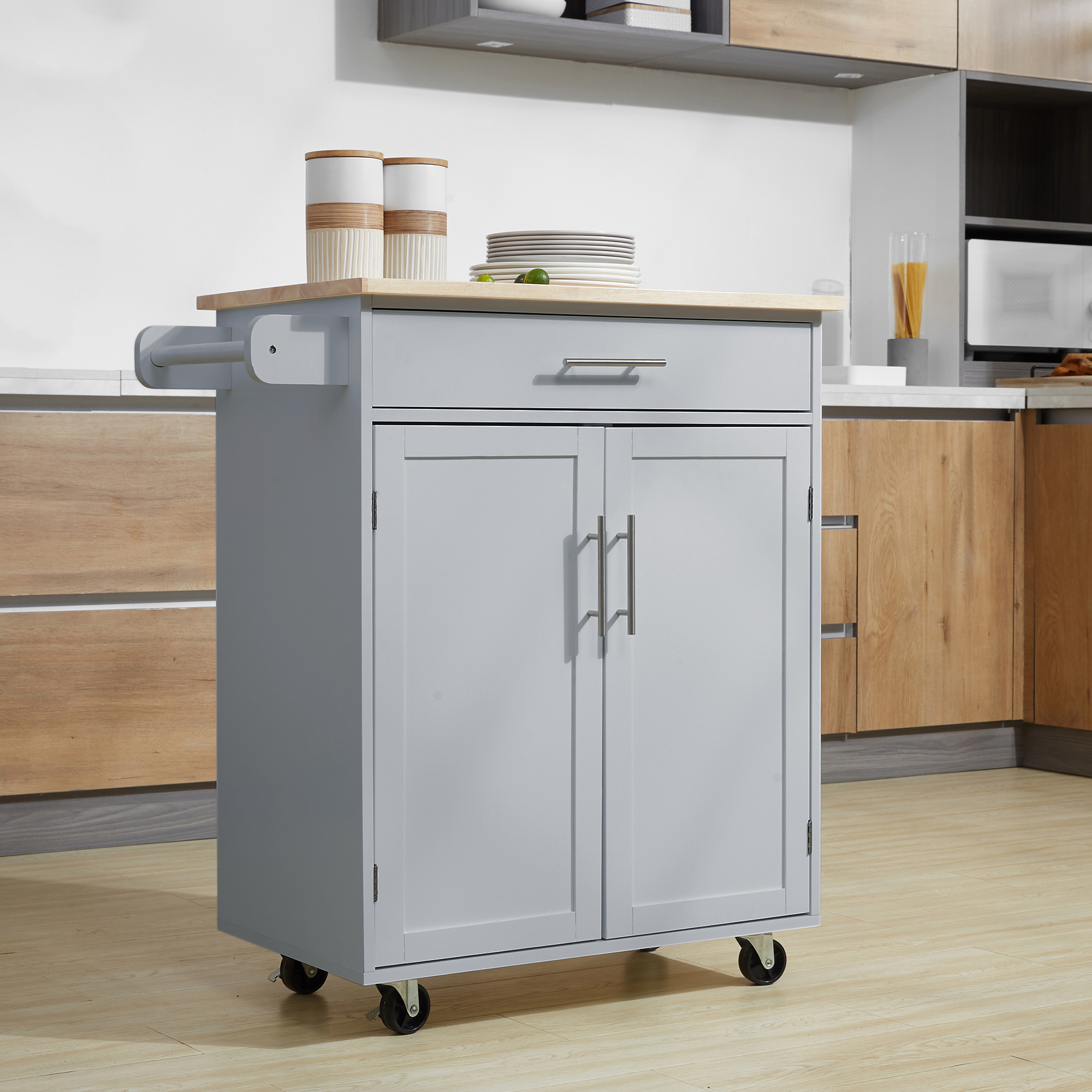 Homcom Isola da cucina con carrello da cucina e cassetto di armadio e portastoviglie - grigio
