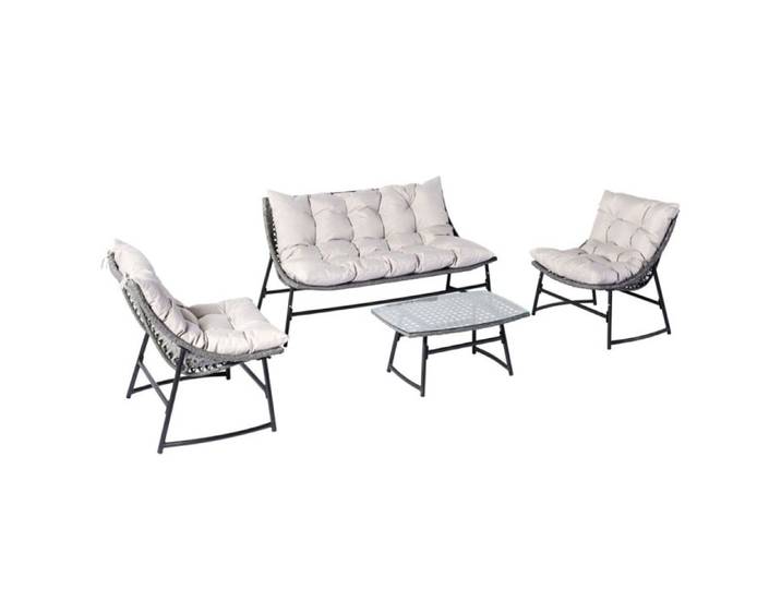 GUAHANA - Salon de jardin avec canapé fauteuils et table basse rectangulaire gris en résine