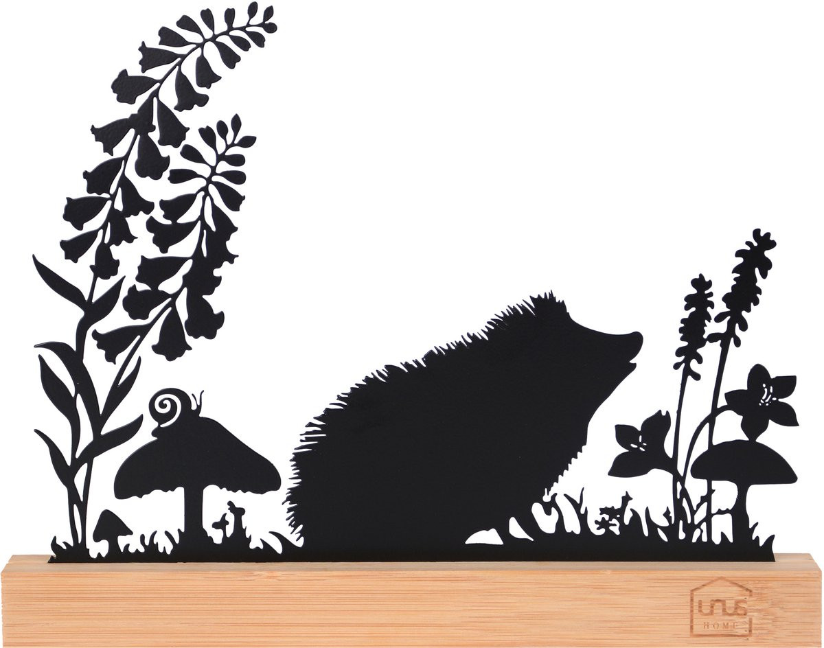 UNUS® Egel silhouette herfstdecoratie metalen opsteller met bamboe voet zwart
