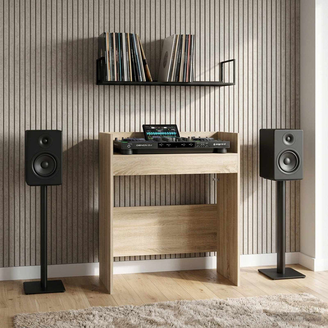 Brayden Studio DJ Table Engineered Wood Modern Audio Table Music Workspace DJ Setup Home Sonoma Oak 102cm H x 102cm W x 45cm D