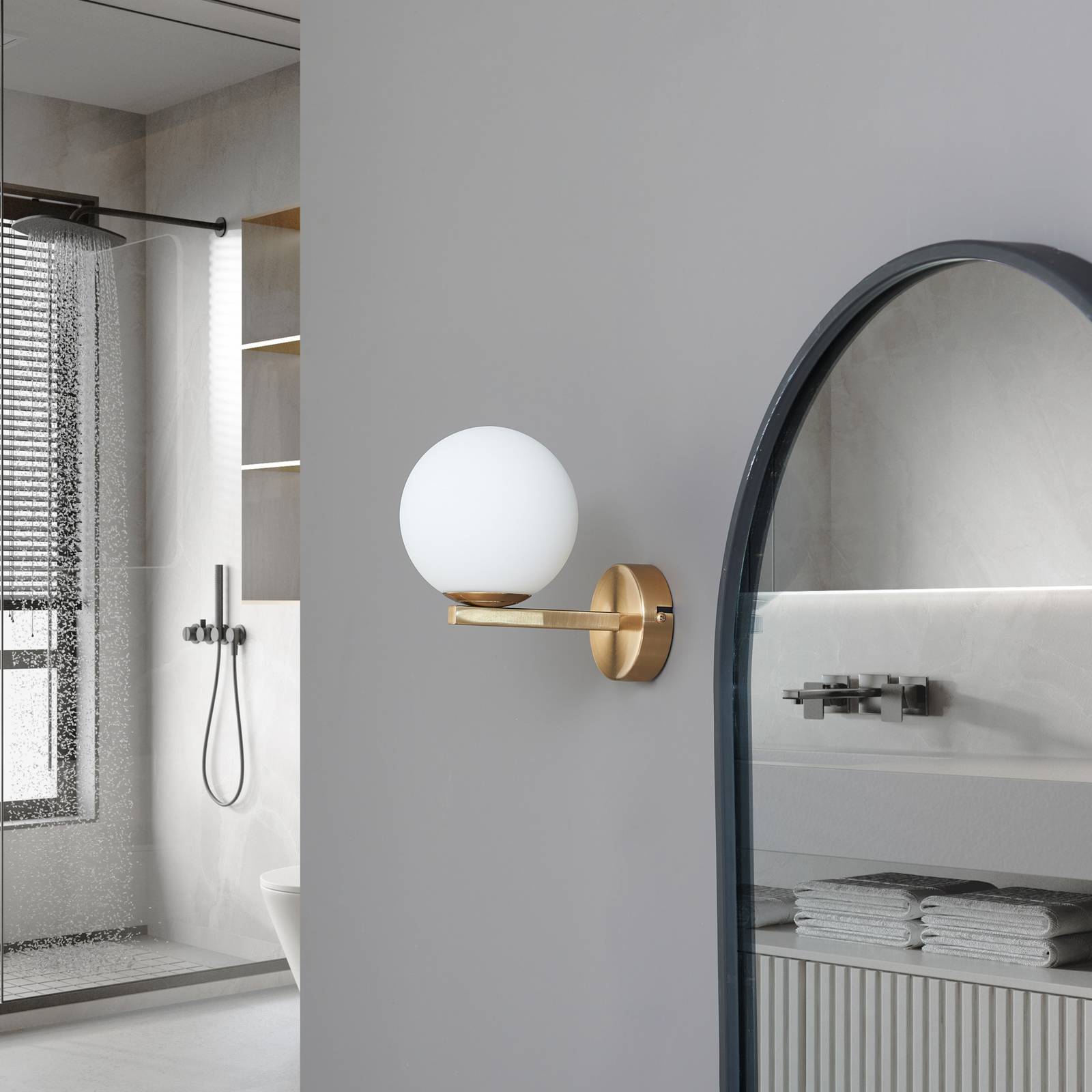 Wall Light Bidolo Lucande, dimmable, Brass / gold, Bathroom, metal, Wall Light