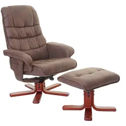 Relaxsessel MCW-E30, Fernsehsessel Liegesessel TV-Sessel mit Hocker ~ Wildlederimitat braun
