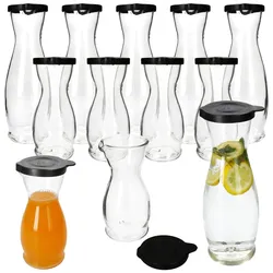 12x MIA MISURA Wein-Karaffe mit Deckel schwarz 0,5L & 1L geeicht Glas-Krug Saft