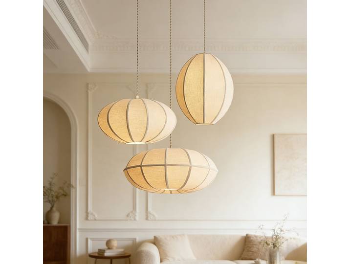 Lampe suspendue E27 en tissu de lin style Wabi Sabi japonais pour salon, salle à manger, bar, décoration intérieure, chambre à coucher, lampe combinée
