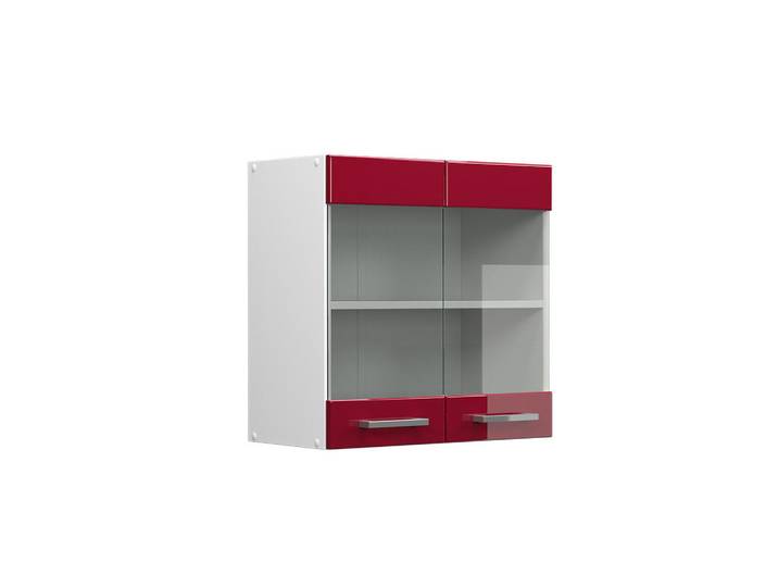 Vicco Küchenglasschrank R-Line Rot Hochglanz 60 cm, Rot, Weiß, Holzwerkstoff, 1 Fächer, Rechteckig, 60x60x31 cm, Küchen, Küchenmöbel, Küchenschränke, Küchenoberschränke