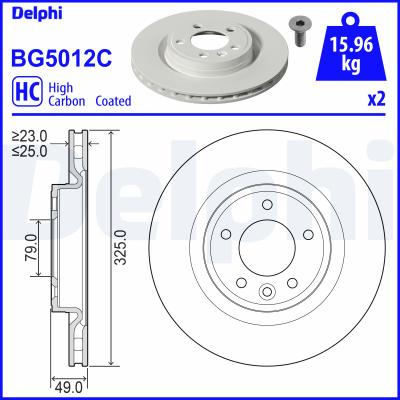 DELPHI Bremsscheibe BG5012C 325mm 25mm für LAND ROVER