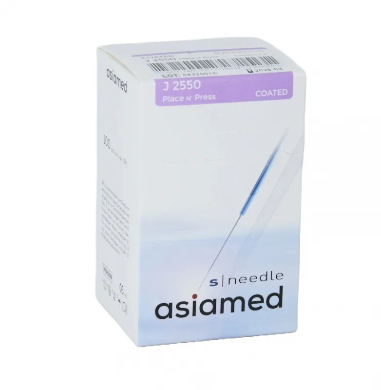 Akupunkturnadeln asiamed S|Needle J-Type, beschichtet mit KS-Griff mit Führrohr (100 Stück) 0,25 x 50 mm A000689