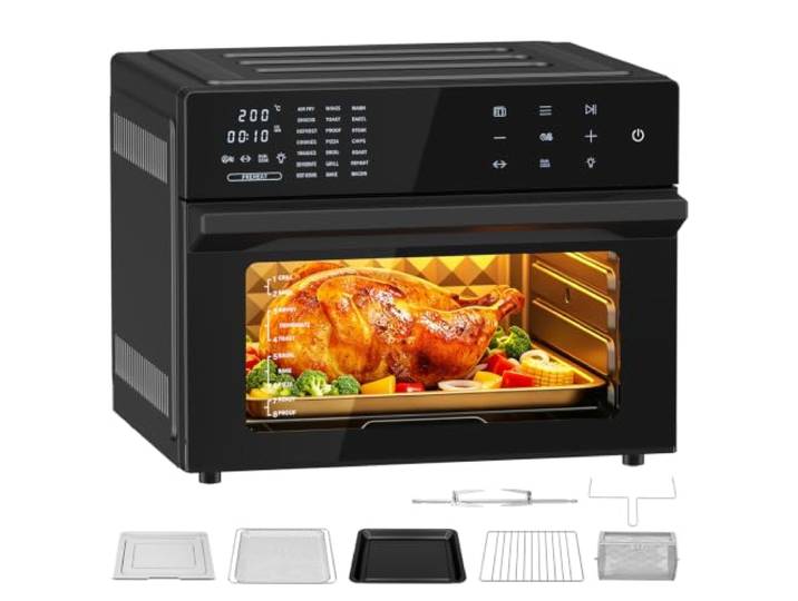 GUIVACI Heißluftfritteuse XXL 30L – Heißluftofen mit LED-Touchscreen, Umluft, 21 Programme, 2 Kochmodi, 1800W, 8h Timer, inkl. Rezeptbuch und 7 Zubehörteilen