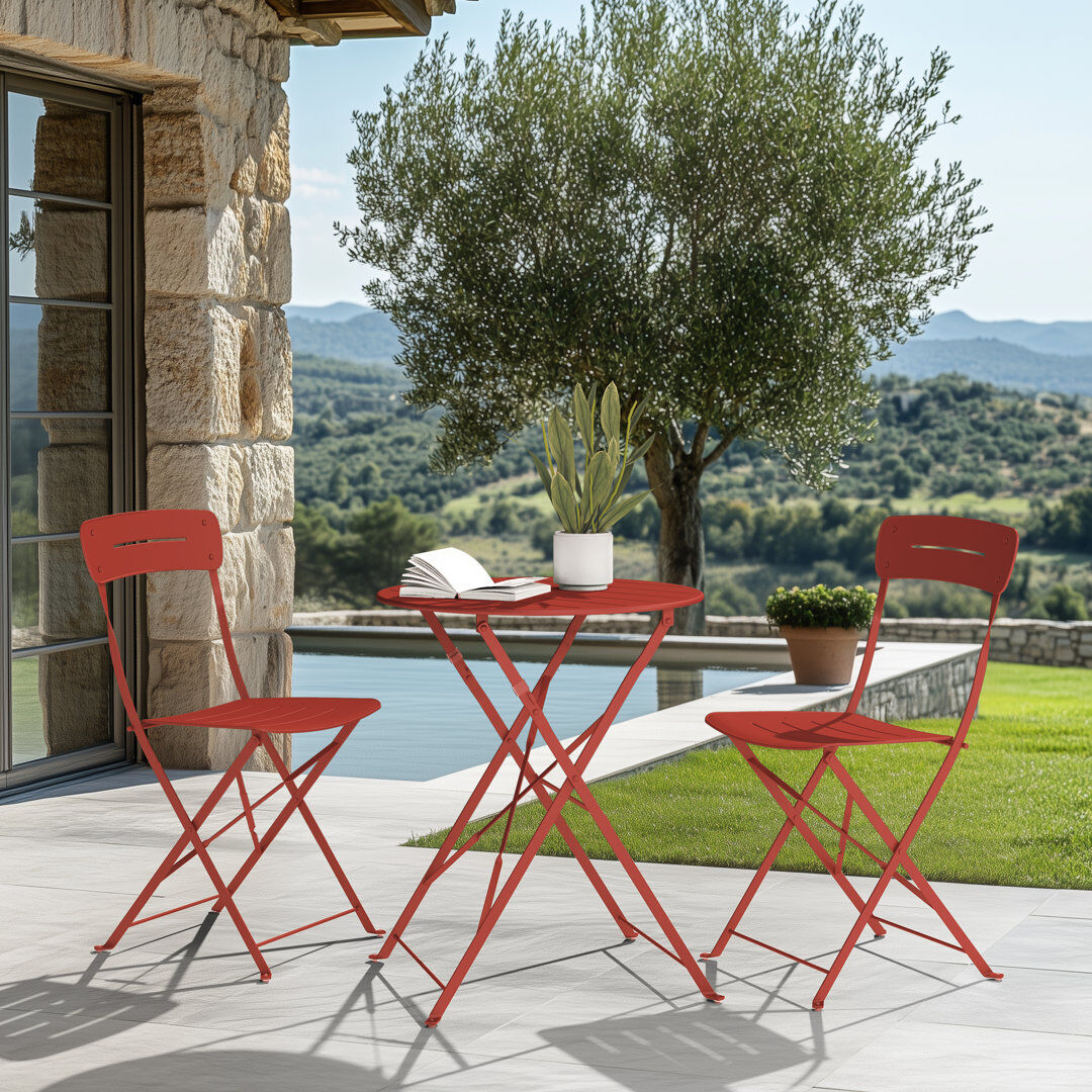 Blue Elephant 3-Piece Folding Outdoor Bistro Set with Round Table and 2 Chairs for Patio, Balcony & Garden Red 2