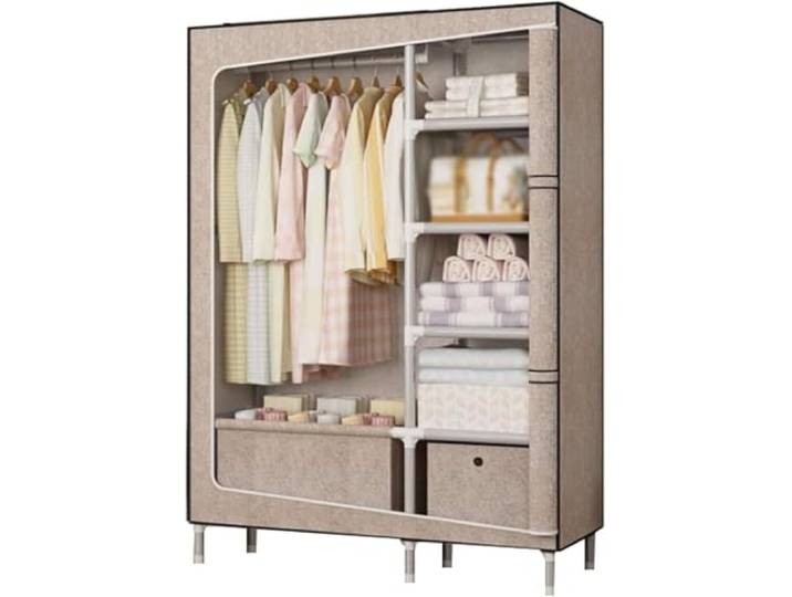 LoiYtrd Tragbarer Stoffschrank aus Stahl, stapelbar, Schlafzimmer(D,105cm)
