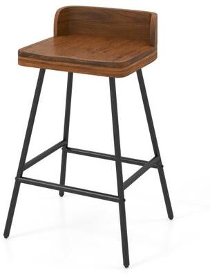 "Costway 24"" Industrial Rubber Wood Bar Stool with Low Back Metal Legs and Footrest-Brown"