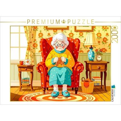 CALVENDO Puzzle Oma strickt zufrieden im bequemen Sessel zu Hause | 2000 Teile Lege-Größe 90x67cm Foto-Puzzle für glückliche Stunden