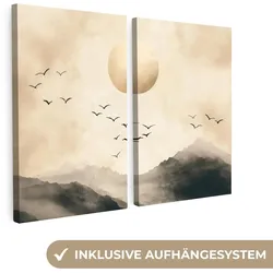 LEINWANDBILD 2er Set Landschaft - Japandi - Beige - Vögel 80x60 cm