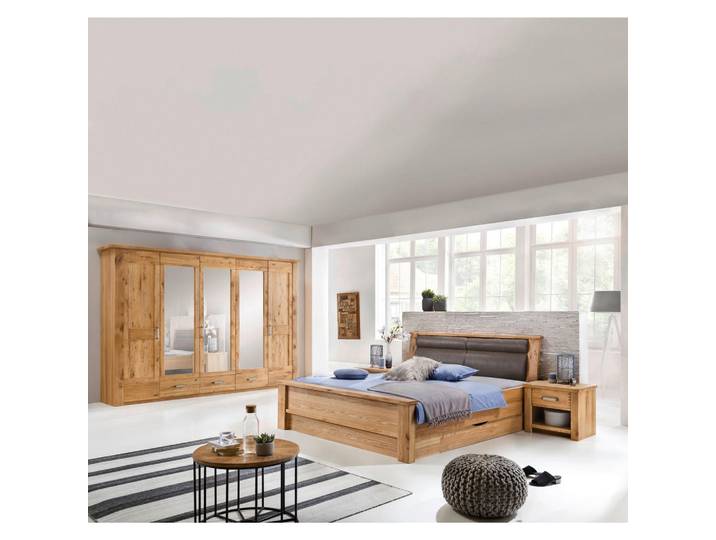 Landscape Schlafzimmer, Braun, Eiche, Holz, Glas, Eiche, furniert, massiv, 6 Fächer, 180x200 cm, gepolstertes Kopfteil, Lattenrosthöhe individuell einstellbar, Schlafzimmer, Schlafzimmer Komplett