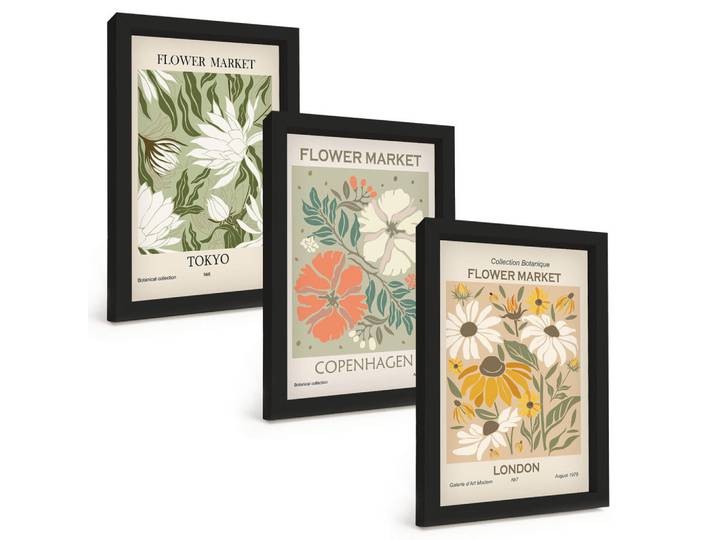 Tulup Bilder SET 3er Set - 20x30 cm Schwarzer Rahmen - Blumenmotive aus Städten auf der ganzen Welt, Kunststoff, Rechteckig, 20x30 cm, Fotografie, Bilder & Rahmen, Bilder