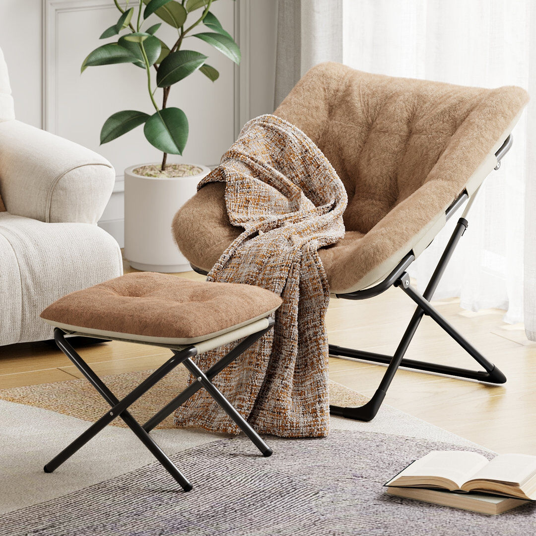 Latitude Vive Upholstered Bean Bag Chair With Footstool Brown 78cm H X 68cm W X 86cm D
