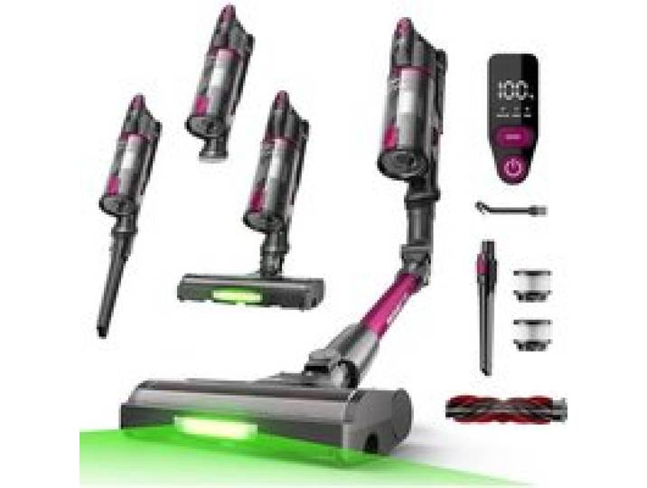 Aspirateur Balai Sans Fil 60Kpa/50Min/120㎡ Tube Pliable Autoportant À Brosse Anti-Enchevêtrement Lumière Verte Aspirateur À Main