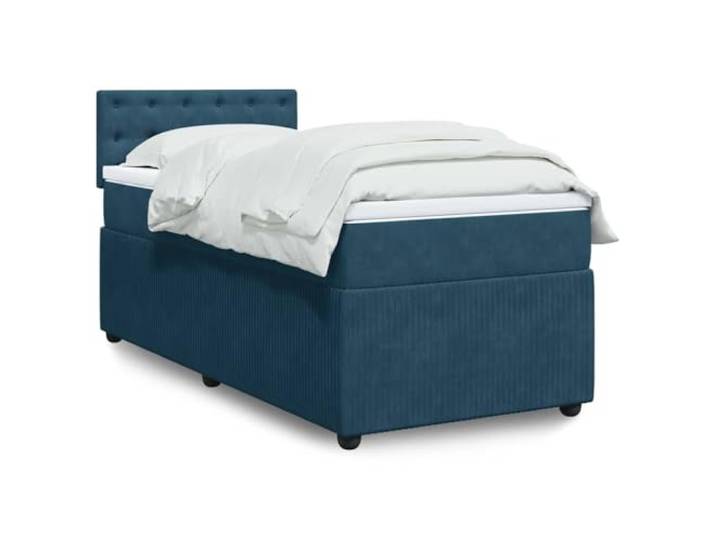 RJPLMFV Komplettes Bett, 90 x 200 cm, Velours, blau, mit Matratze Lattenrost inklusive, Taschenfedern, abnehmbarer Bezug, bequeme Unterstützung