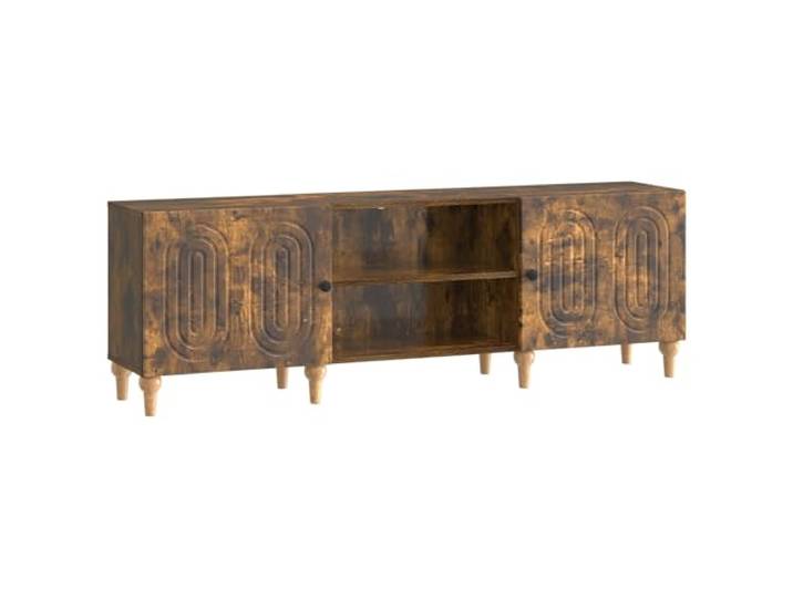 KTHLBRH TV-Schrank 150 x 31 x 50 cm Eiche Rauchgrau aus Holz Geräumige Regale, 90° drehbare Türen, Beine aus massivem Hevea-Holz, rechteckiges Design, vielseitige Aufbewahrung, Reinigung