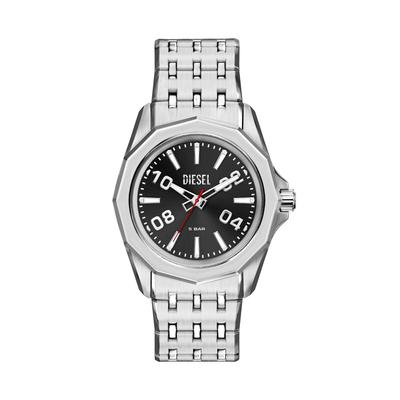 Quarzuhr DIESEL "Stinger 3-Hand", silber (edelstahlfarben, schwarz), Armbanduhren, Herren, Quarzuhr, Armbanduhr, Edelstahlarmband, analog