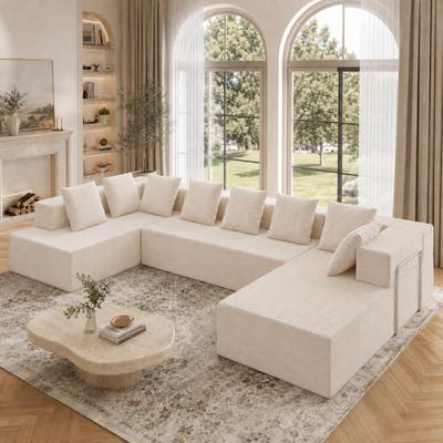 Abrihome "142.5"" Corduroy Sectional Boneless Sofa with Pillows and Chaises"