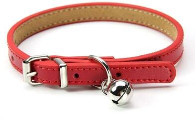 Inspired Living Soft Genuine Leather Cat Collar With Bell Adjustable Kitten & Puppy Safety Collar red xs