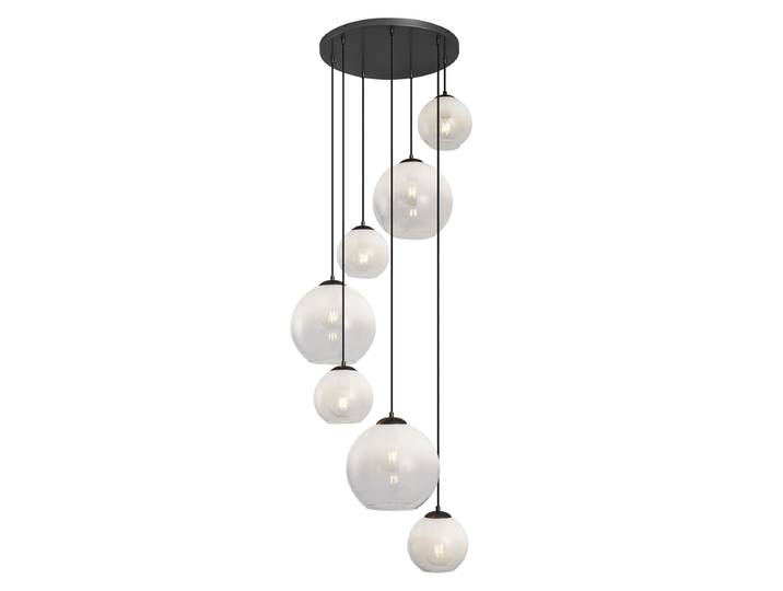 Suspension moderne noire avec verre blanc rond 7 lumières - Misty