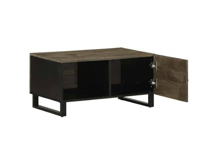 Couchtisch, Schwarz, 80x50x40cm, Mango Massivholz Tischplatte aus massivem Mangoholz, schwarzer Sockel, Maße 80x50x40 cm, Wohnzimmer, Terrasse, Flur
