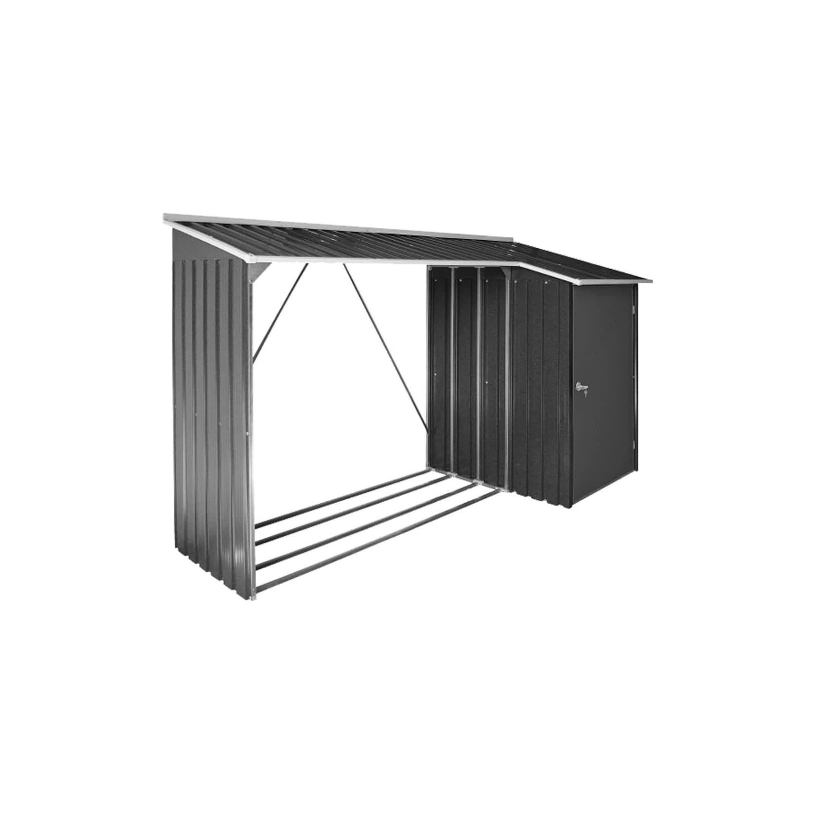 VCM Metall Kaminholzregal mit Dach und Schuppen / Holzlager / Kaminholzunterstand Maße H. 161 x B. 272 x T. 108 cm