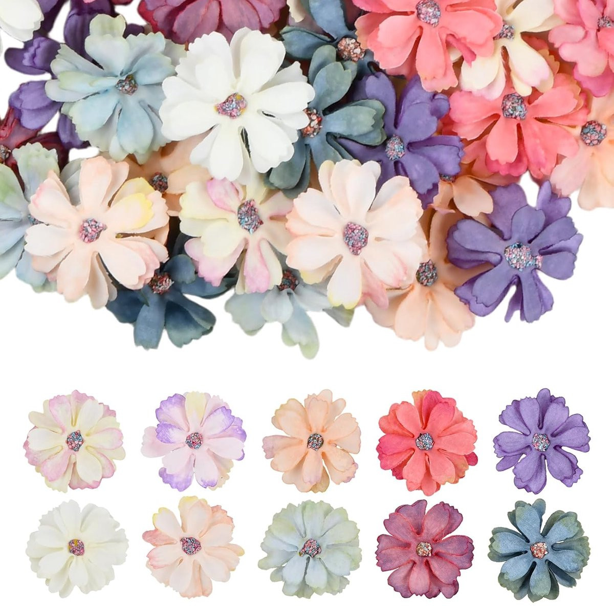 Set van 60 stuks zijden kunstbloemen multicolor
