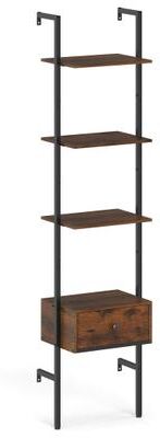Costway 5-Tier Ladder Bookcase with Drawer and Metal Frame for Study Home Office-Rustic Brown