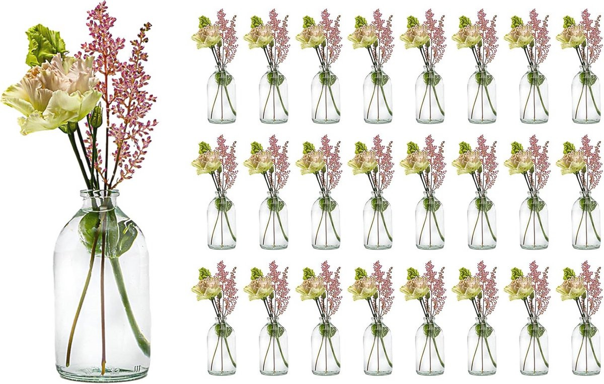 Set van glazen mini-vaasjes voor decoratieve bruiloftsdecoratie