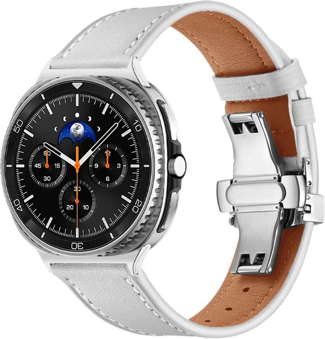 INF Uhrenarmband kompatibel mit Samsung Watch7 (Ultra 47 mm) – Kunstleder + Edelstahl-Faltschließe, Business-Casual-Passform Weiß