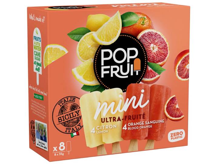 POP FRUIT Mini bâtonnets sorbet citron de Sicile / orange sanguine de Sicile - 280 g / 8 pièces