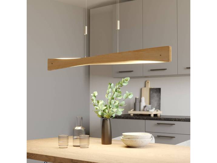 Hängeleuchte Lian Quitani, dimmbar, Holz hell, für Wohn- / Esszimmer, Holz, Design