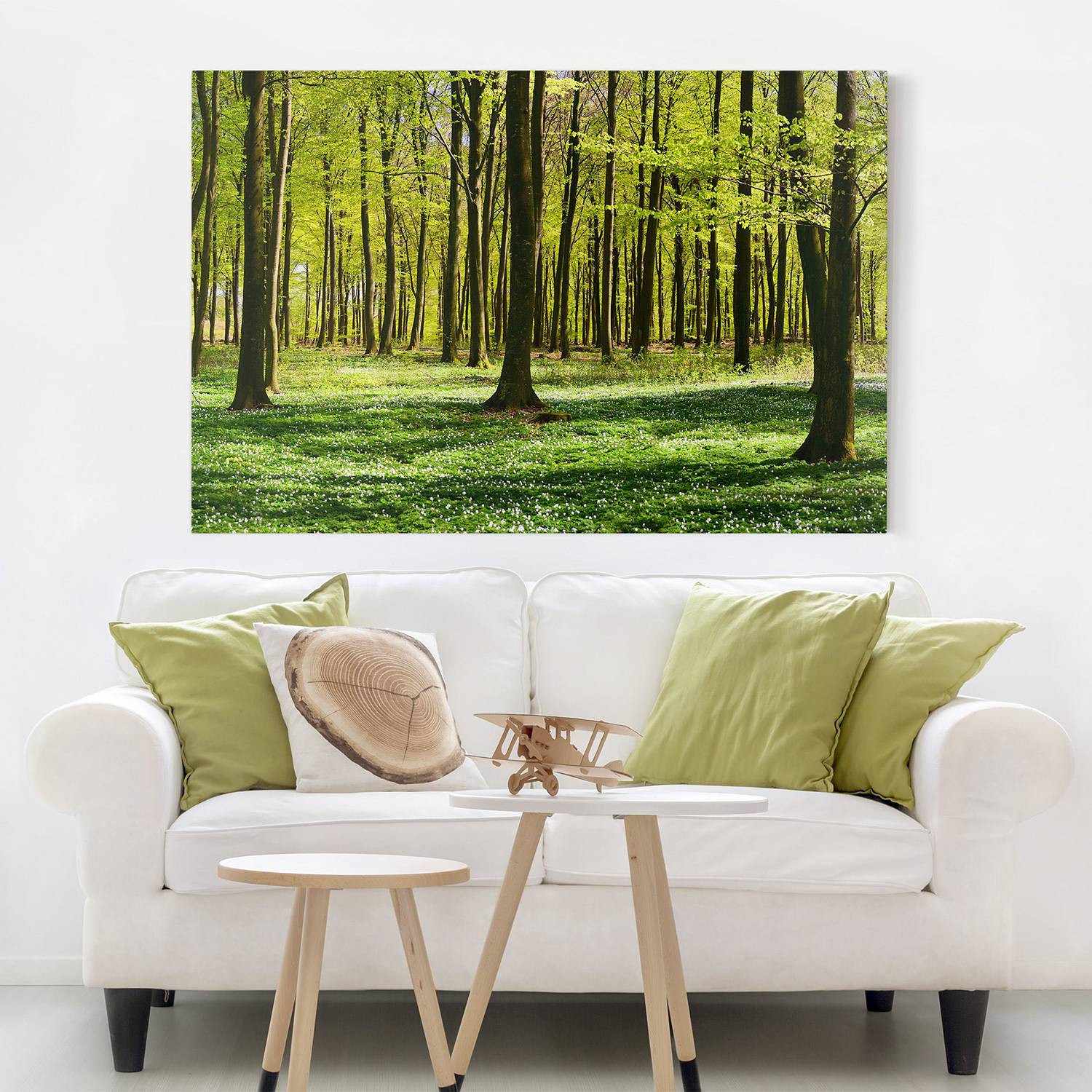 home24 Afbeelding Bosweide linnen groen 120 cm