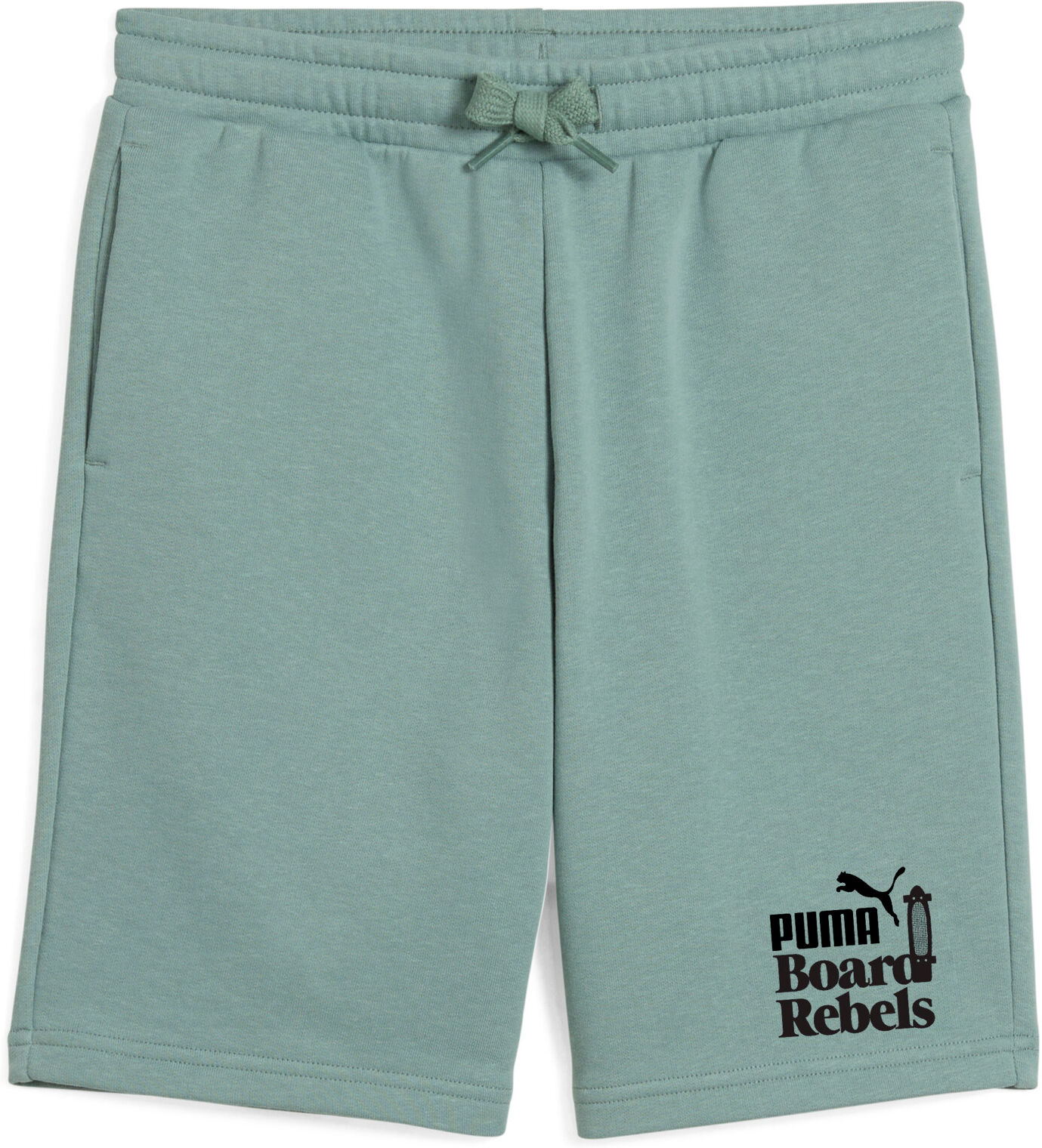 Trainingsshorts PUMA "MID90S LONG SHORTS TR B", Damen, Gr. 176, N-Gr, grün (grün moon), Sweatware, Obermaterial: 68% Baumwolle, 32% Polyester, bedruckt, regular fit kniebedeckend, Hosen Trainingsshorts, sportlicher Stil, für Jugendliche, mit auffälligen G