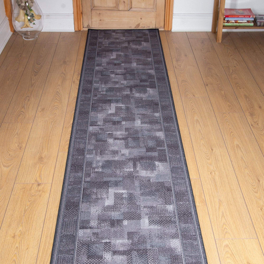 ClassicLiving Banner Abstract Hand Woven Indoor Area Rug Graphite Runner 480cm x 80cm