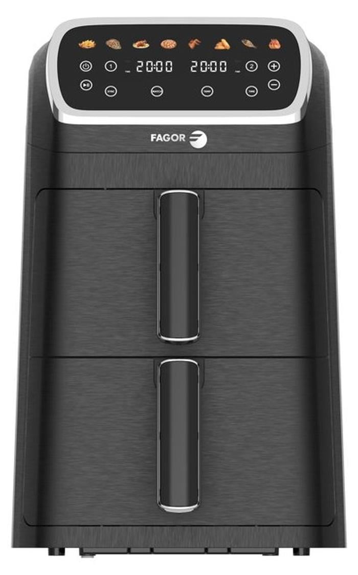 Fagor FG7503 Airfryer met 8L capaciteit, Dual 4L tanks en 8 programma's, 2600W