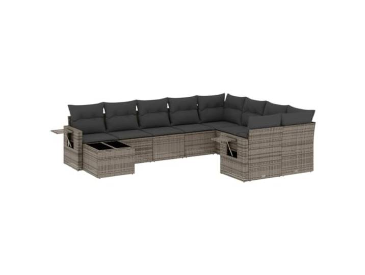 PUGYNBK 10-tlg. Sitzgruppe Synthetik Rattan, Grau Abnehmbare Kissen, klappbarer Seitentisch, wasserdichte Aufbewahrung, modular