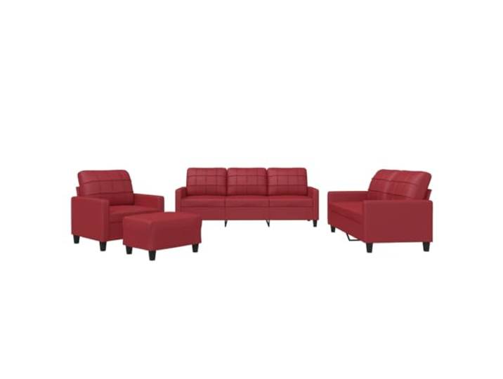 GHVBNMF 4-tlg Sofagarnitur mit Hocker Kunstleder Weinrot Couchset Elegante Sitzgruppe für das Wohnzimmer aus weinrotem Kunstleder mit stabiler Metall- und Sperrholzkonstruktion.