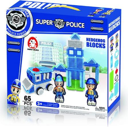 Icom Creatieve Bouwstenen Set met Egels en Graafmachines en Politie, 65 stuks