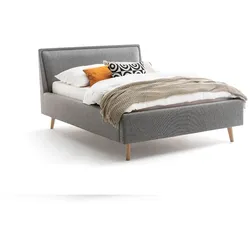 Meise Möbel Stauraumbett Frieda 140x200 cm | Bettkasten & Lattenrost | Webstoff Grau | Holzfuß eichefarbig