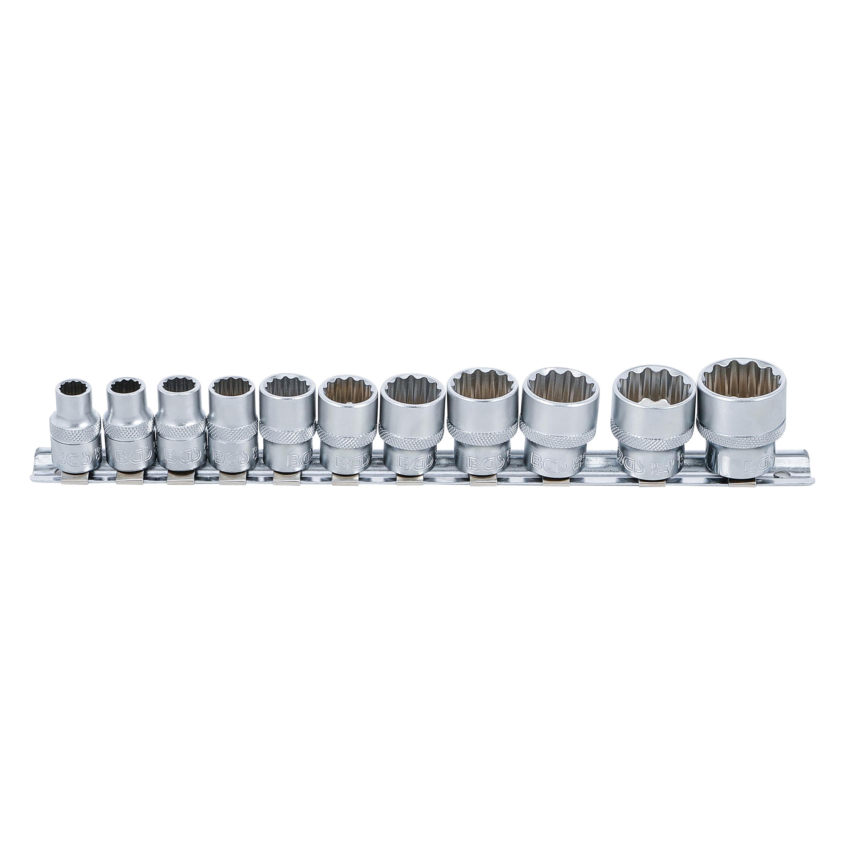 BGS Steckschlüssel-Einsatz-Satz, Zwölfkant Antrieb Innenvierkant 10 mm (3/8") Zollgrössen 11-tlg. (9112)
