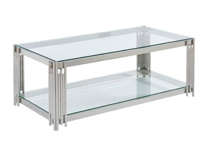 Vente-unique - Couchtisch aus gehärtetem Glas und Edelstahl Chrom Nomelano Robustheit des Stahls Verchromtes Finish für eine glänzende Oberfläche