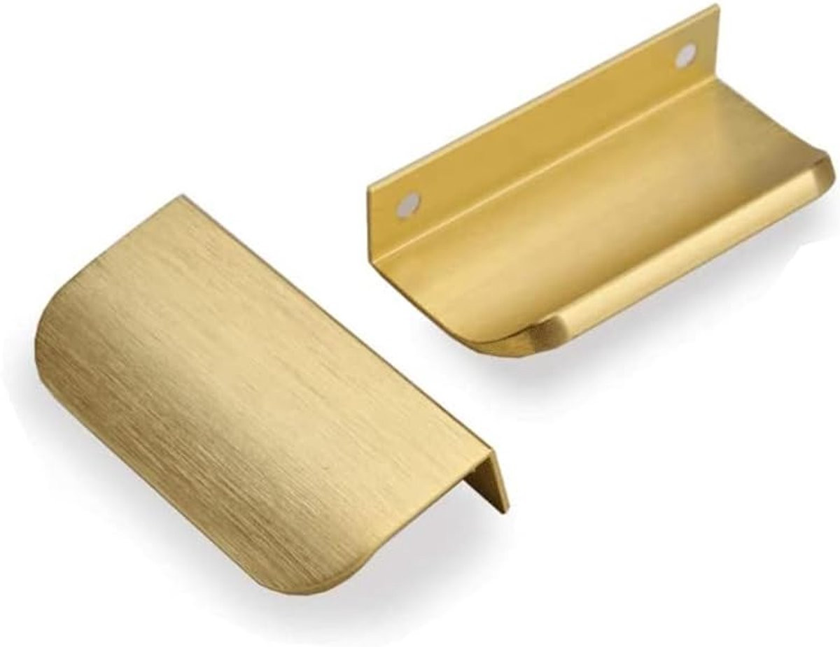 Set van 6 goudkleurige verborgen keukengrepen met een maat van 64mm